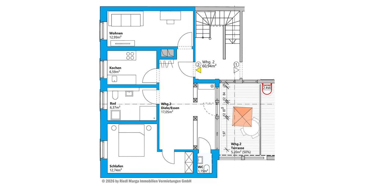 Etagenwohnung Erlangen Innenstadt - 2 Zimmer, 62 m&sup2;, 970&euro; | Angebot:26188537