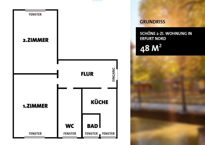 Wohnung für 2er-WG Altbau in Erfurt Nähe Nordpark 48qm 2 Zimmer