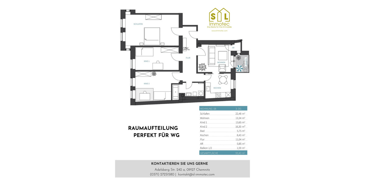 Etagenwohnung Chemnitz Sonnenberg - 4 Zimmer, 93 m&sup2;, 666&euro; | Angebot:26820091