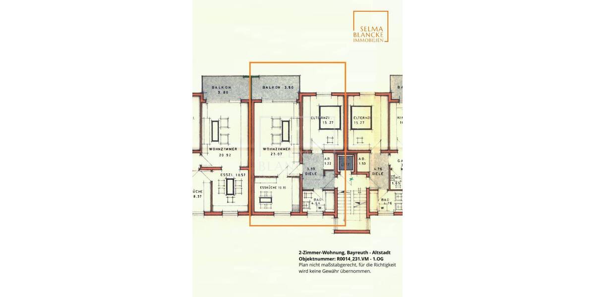 Etagenwohnung Bayreuth Altstadt - 2 Zimmer, 61 m&sup2;, 710&euro; | Angebot:26657469