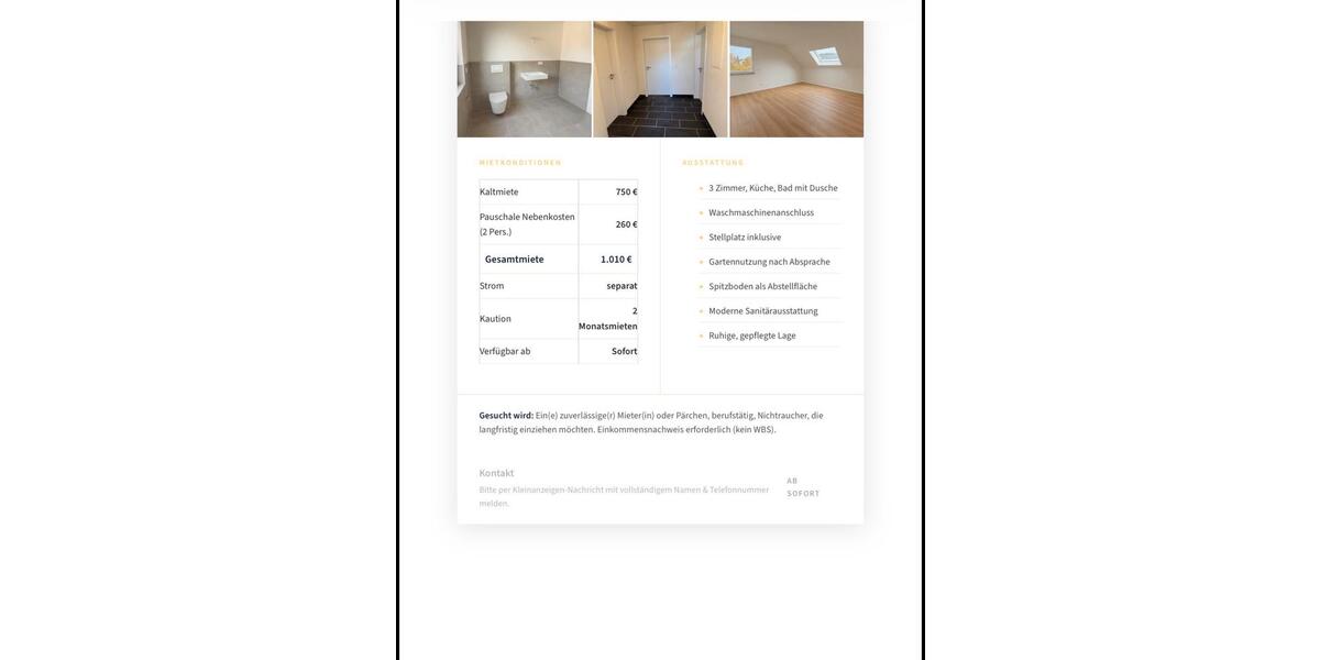Dachgeschoßwohnung Siegen Kaan-Marienborn - 3 Zimmer, 80 m&sup2;, 750&euro; | Angebot:26583384