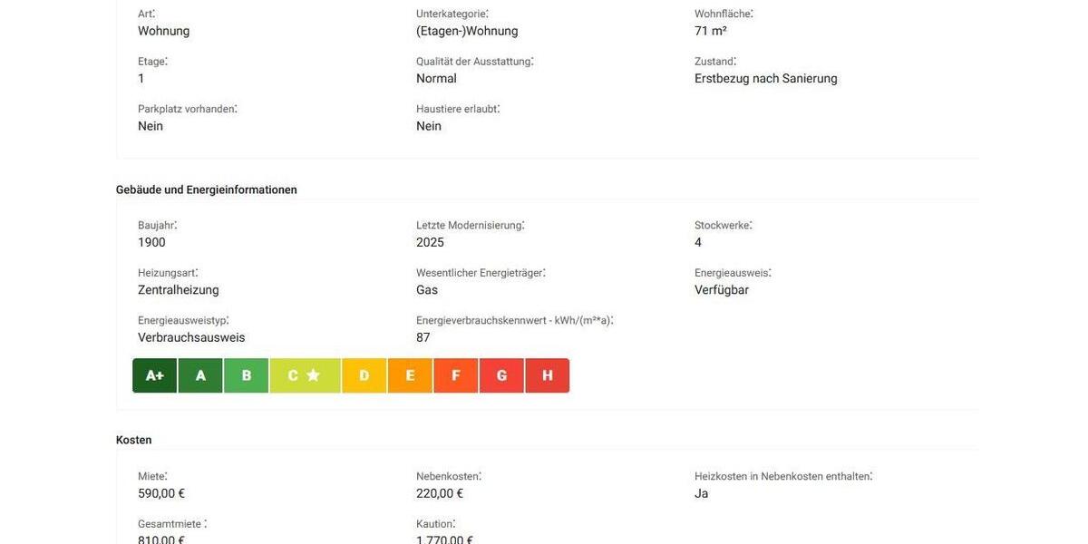 Etagenwohnung Rudolstadt - 3 Zimmer, 71 m&sup2;, 520&euro; | Angebot:23902944