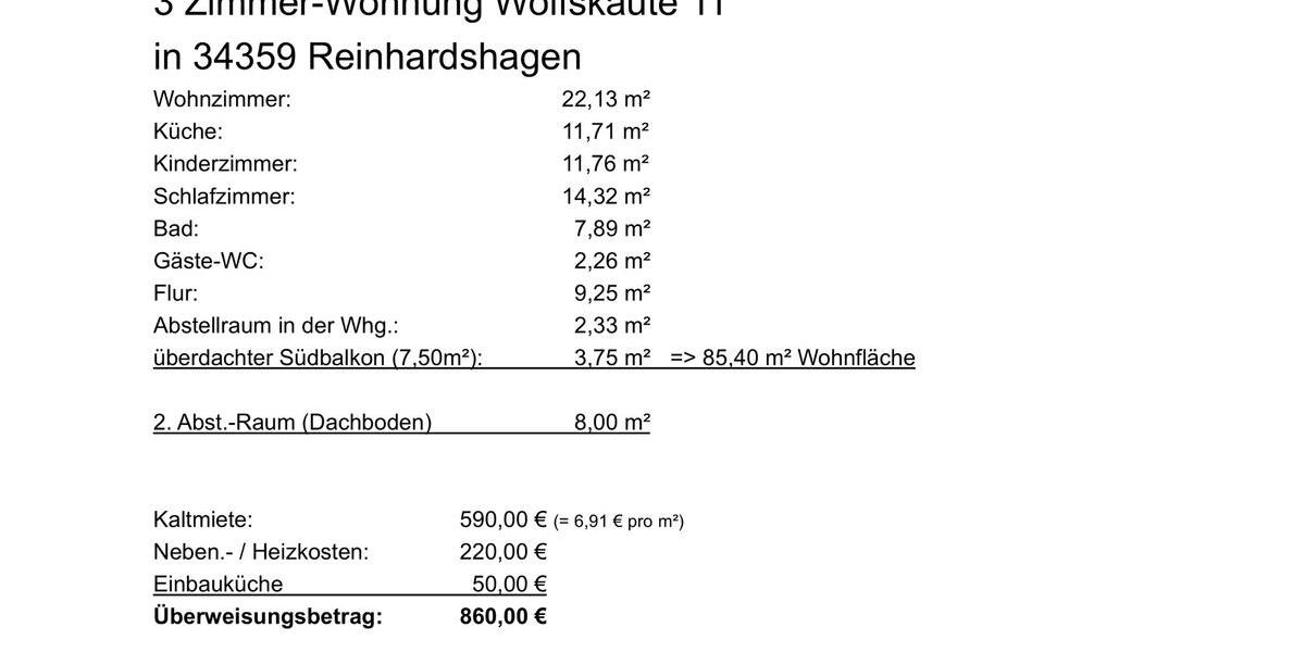 Dachgeschoßwohnung Reinhardshagen - 3 Zimmer, 85 m&sup2;, 590&euro; | Angebot:25857696