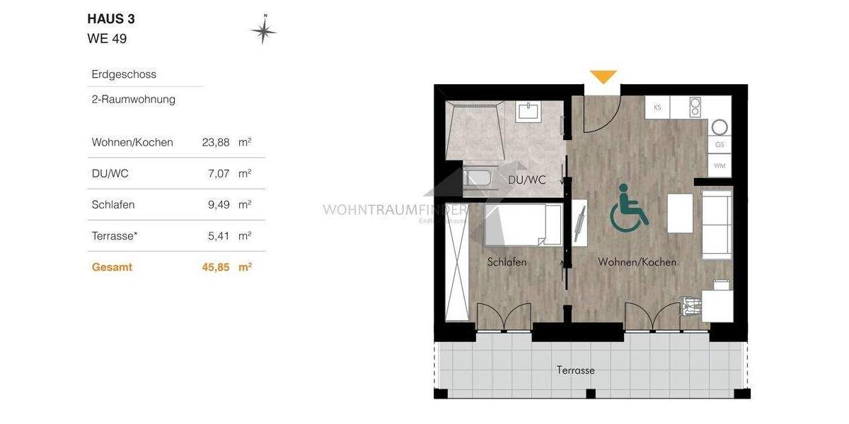 Etagenwohnung Chemnitz Rabenstein - 2 Zimmer, 45 m&sup2;, 699&euro; | Angebot:24973116