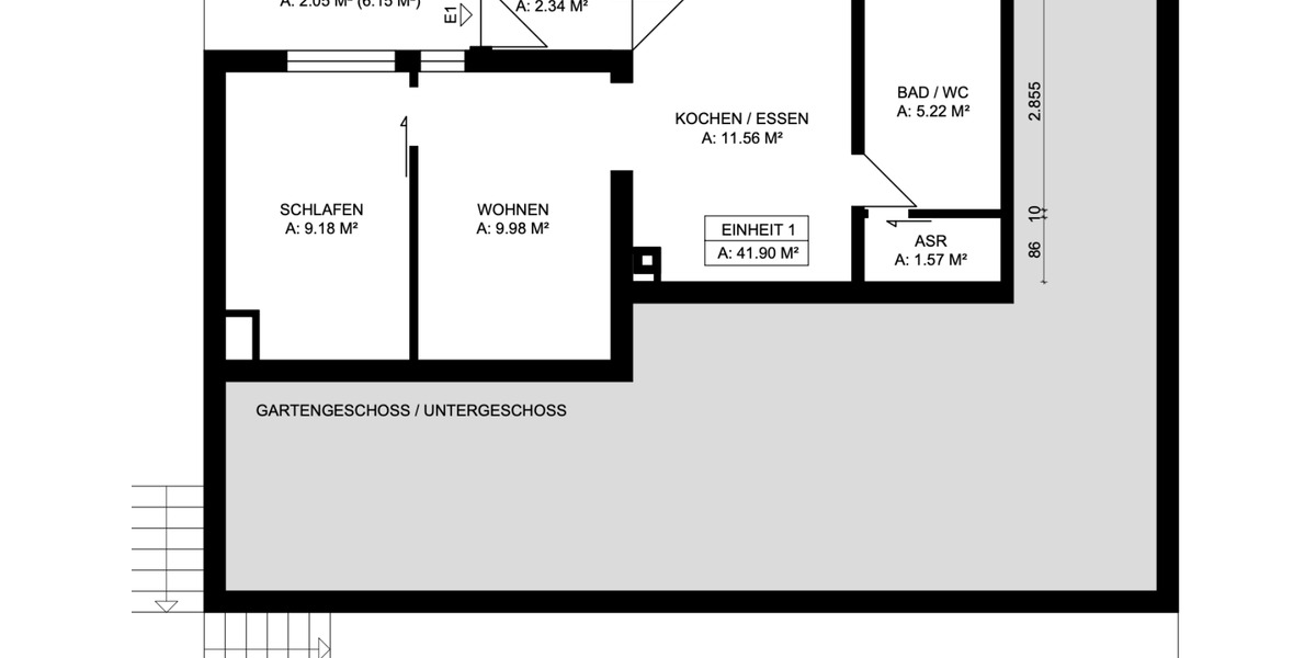 Helle 2-Zimmer-Untergeschosswohnung mit Einbauküche und Terrasse 3 zimmer