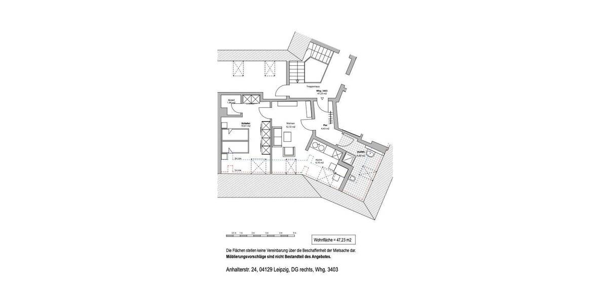 Etagenwohnung Leipzig Eutritzsch - 2 Zimmer, 47 m&sup2;, 550&euro; | Angebot:26804759