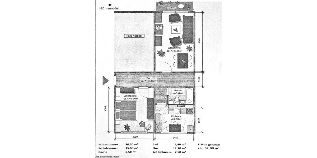 Etagenwohnung Limbach-Oberfrohna Oberfrohna - 2 Zimmer, 62 m&sup2;, 331&euro; | Angebot:26681019