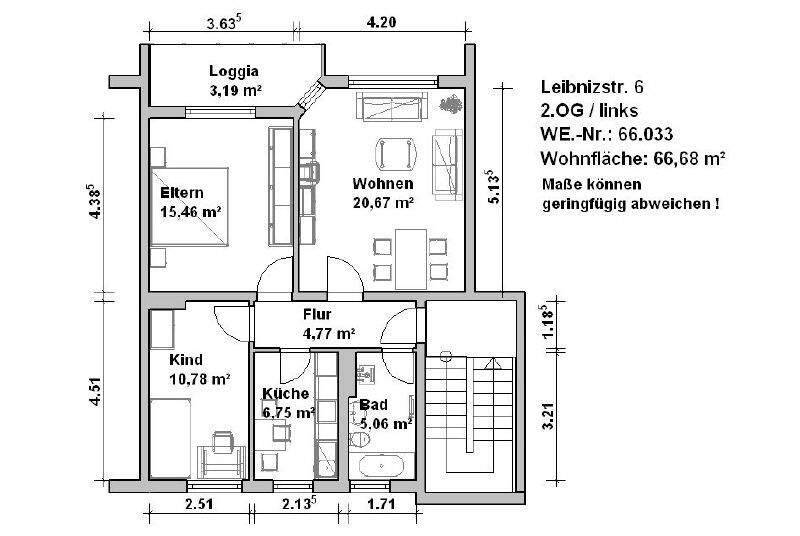 Etagenwohnung Minden Innenstadt - 3 Zimmer, 66 m&sup2;, 625&euro; | Angebot:24619864