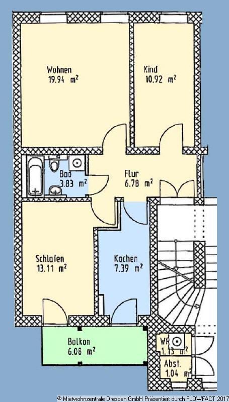 Schöne 3-R-Wohnung mit Balkon zur Hofseite!! Einbauküche möglich !!