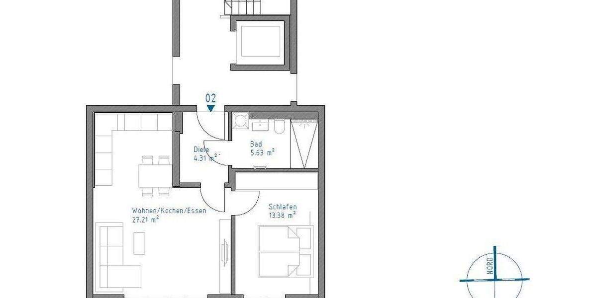 Etagenwohnung Augsburg Haunstetten - 2 Zimmer, 60 m&sup2;, 1.171&euro; | Angebot:25835150