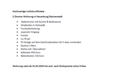 Hochwertige,lichtdurchflutete 2-Zimmer-Wohnung in Steinenstadt 2 zimmer