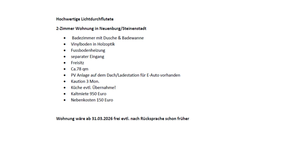 Hochwertige,lichtdurchflutete 2-Zimmer-Wohnung in Steinenstadt 2 zimmer