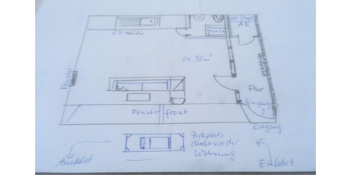 1 Raum Wohnung teilmöbliert ca 36 qm 1 zimmer