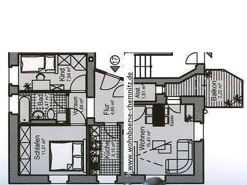 Etagenwohnung Chemnitz Altchemnitz - 3 Zimmer, 54 m&sup2;, 320&euro; | Angebot:26570017