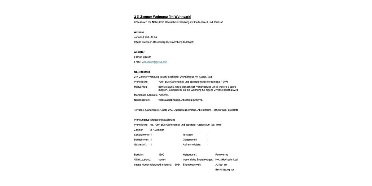 Erdgeschoßwohnung Birgland - 2.5 Zimmer, 79 m&sup2;, 790&euro; | Angebot:26356662