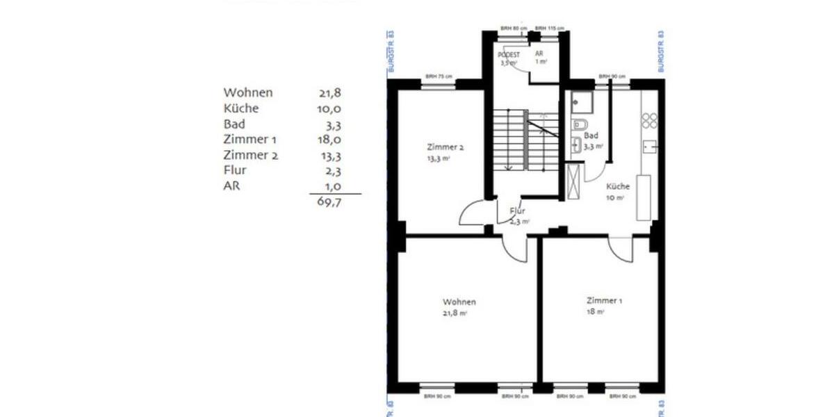 Etagenwohnung Solingen Mitte - 3 Zimmer, 70 m&sup2;, 690&euro; | Angebot:26637423