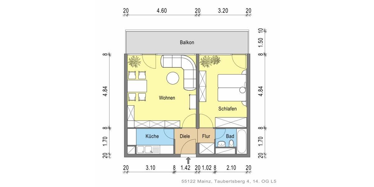 Etagenwohnung Mainz Gonsenheim - 2 Zimmer, 56 m&sup2;, 754&euro; | Angebot:26188733