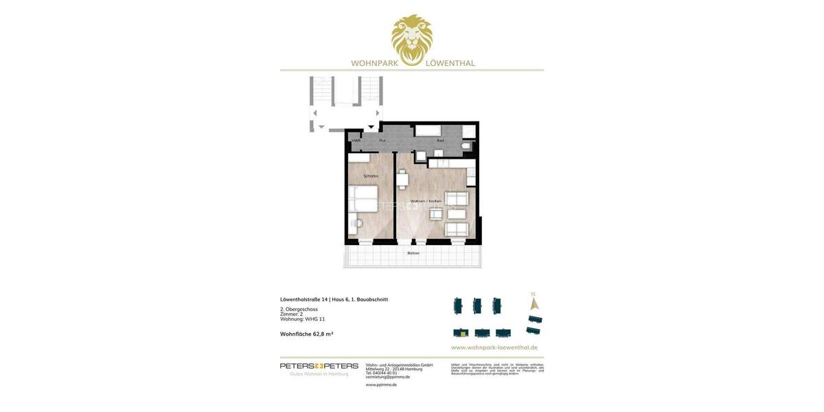 Etagenwohnung Schwerin Werdervorstadt - 2 Zimmer, 62 m&sup2;, 819&euro; | Angebot:25701306