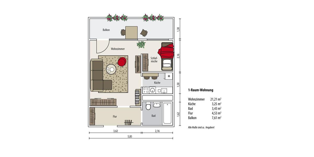 Etagenwohnung Gera Lusan - 1 Zimmer, 34 m&sup2;, 228&euro; | Angebot:26244525
