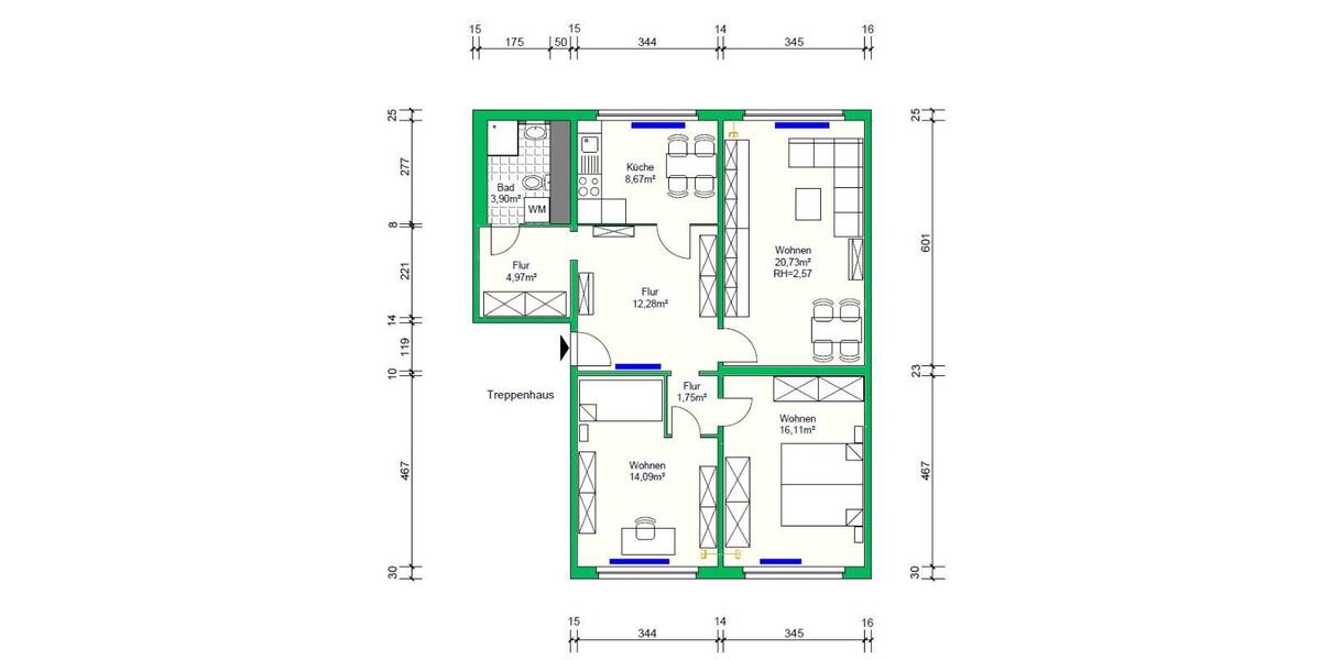 Etagenwohnung Schwerin Altstadt - 3 Zimmer, 83 m&sup2;, 549&euro; | Angebot:26252562