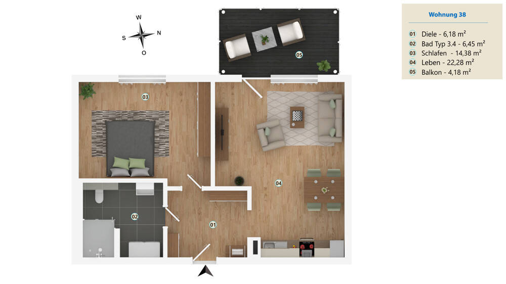 Etagenwohnung Nürnberg Gaismannshof - 2 Zimmer, 52 m&sup2;, 810&euro; | Angebot:26187878