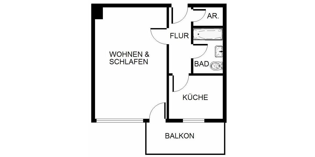 Etagenwohnung Bonn Lannesdorf - 1 Zimmer, 39 m&sup2;, 548&euro; | Angebot:26694952
