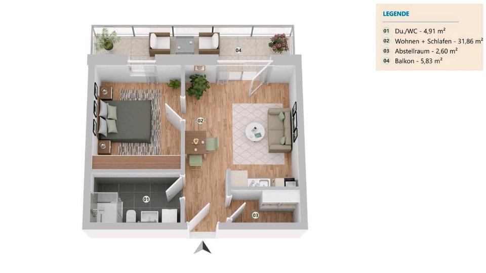 Etagenwohnung Kemnath - 2 Zimmer, 45 m&sup2;, 555&euro; | Angebot:26169823