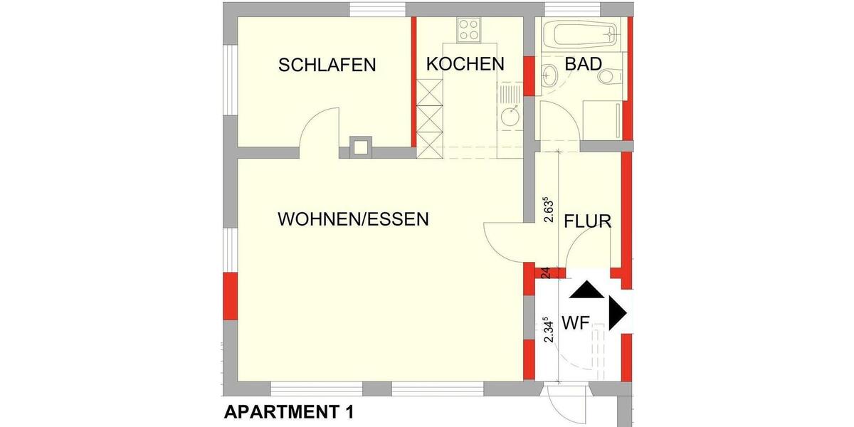 Erdgeschoßwohnung Leiningen - 2 Zimmer, 70 m&sup2;, 700&euro; | Angebot:25978436