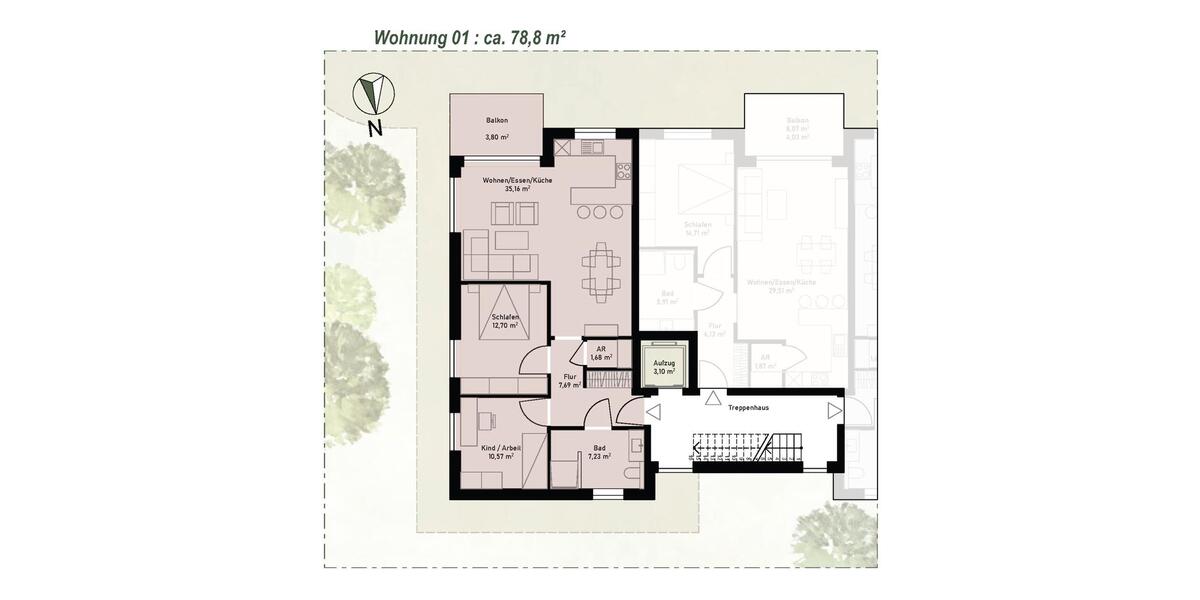 Etagenwohnung Osnabrück Gretesch - 3 Zimmer, 79 m&sup2;, 1.103&euro; | Angebot:26619759