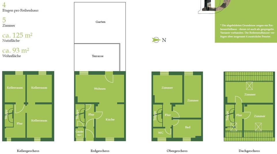 Reihenhaus - 5 Zimmer, 92 m&sup2;, 1.100&euro; | Angebot:26693612