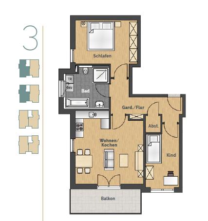 Ideal für Paare und junge Familien: 3 Zimmer mit Balkon