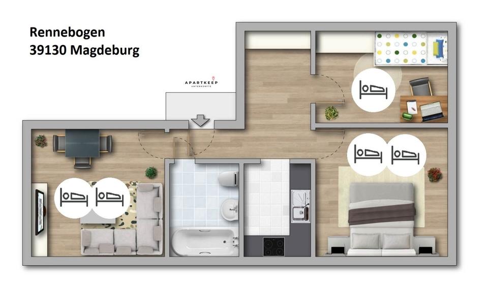 Wohnen auf Zeit Magdeburg Alt Olvenstedt - 3 Zimmer, 60 m&sup2;, 13&euro; | Angebot:25496228