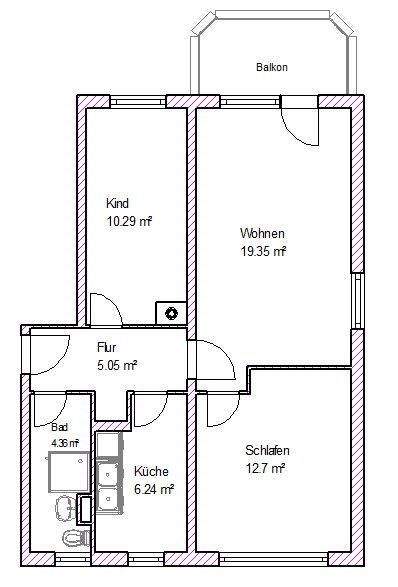 Etagenwohnung Magdeburg Reform - 3 Zimmer, 58 m&sup2;, 406&euro; | Angebot:25747958