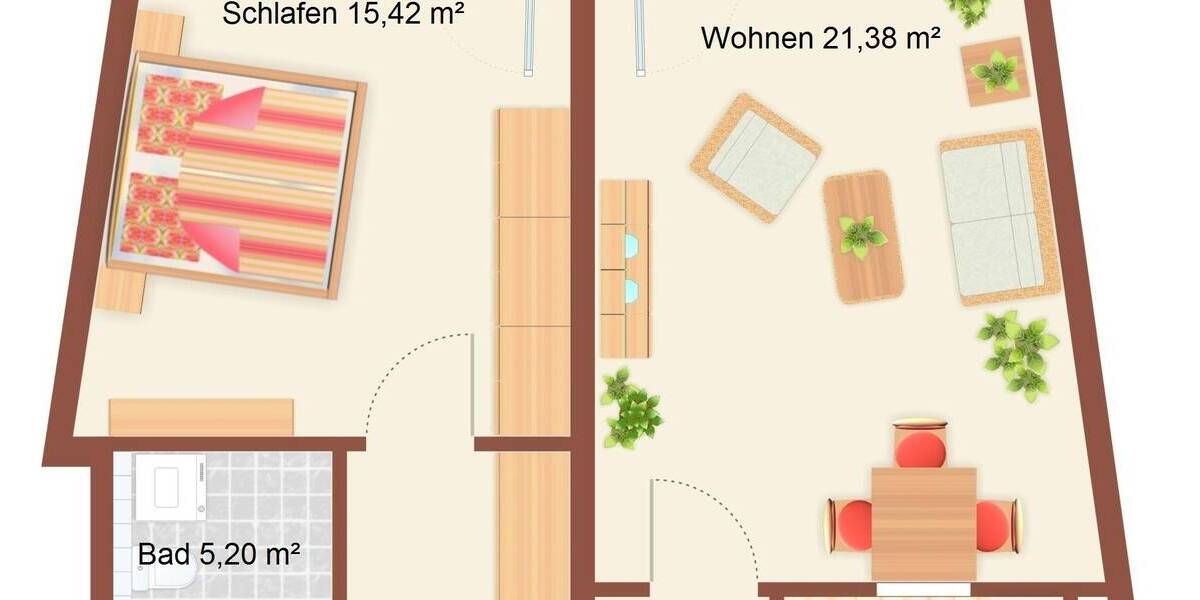Etagenwohnung Leipzig Grünau-Mitte - 2 Zimmer, 56 m&sup2;, 550&euro; | Angebot:26729971