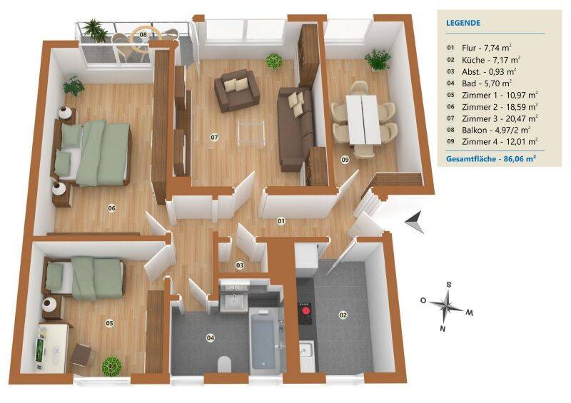 Etagenwohnung Minden Innenstadt - 4 Zimmer, 87 m&sup2;, 1.199&euro; | Angebot:26014777