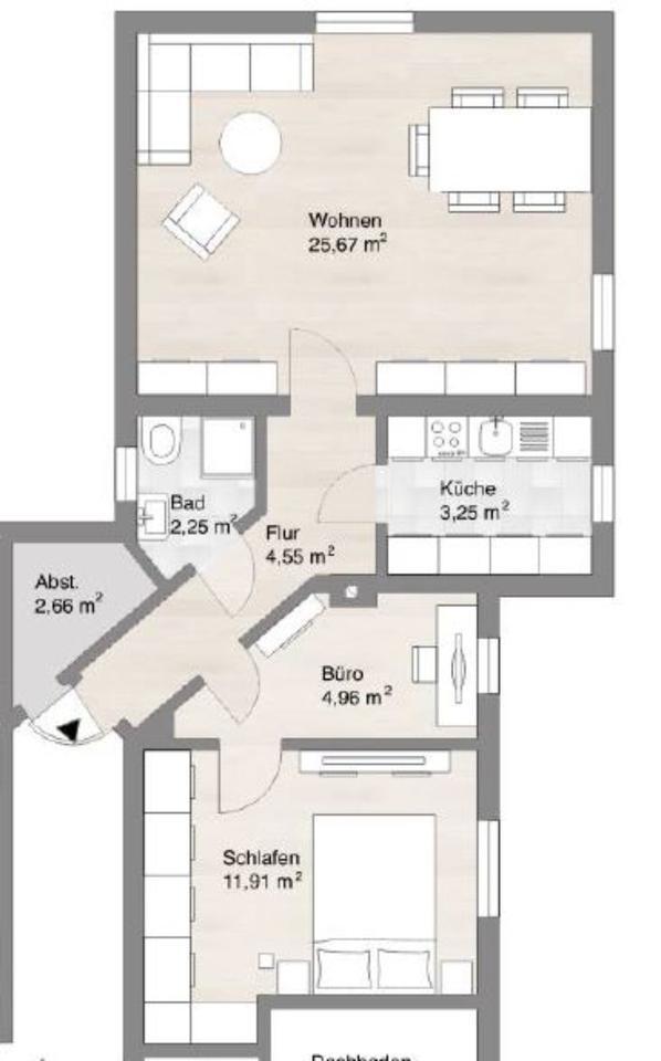 Möblierte 2,5 Zimmer-Dachgeschoss-Wohnung am Bergpark
