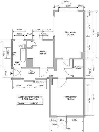 Etagenwohnung Löbau Altlöbau - 2 Zimmer, 56 m&sup2;, 353&euro; | Angebot:24026972