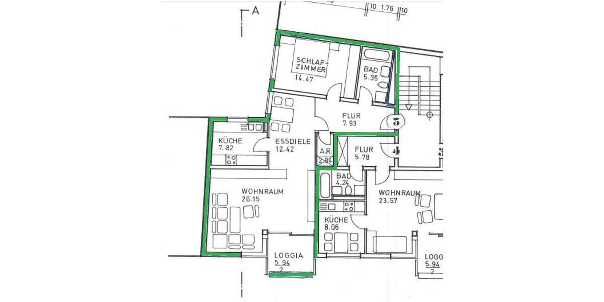 Etagenwohnung Würzburg - 2.5 Zimmer, 78 m&sup2;, 1.170&euro; | Angebot:26047306