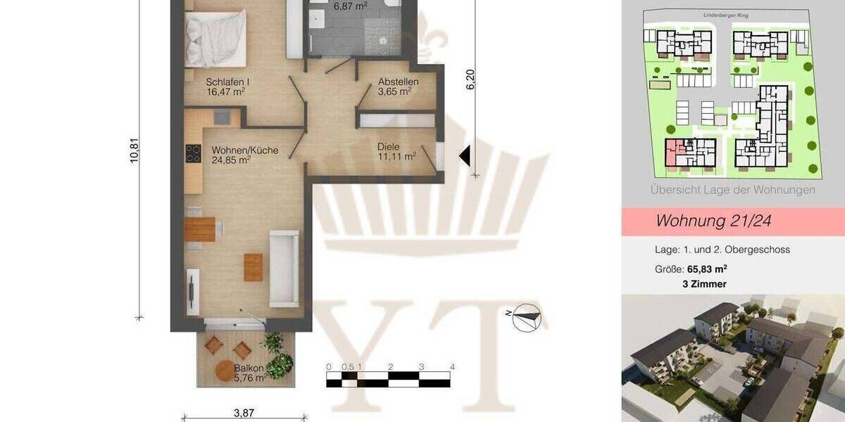 Etagenwohnung Ahrensfelde Lindenberg - 2 Zimmer, 66 m&sup2;, 1.225&euro; | Angebot:26275898