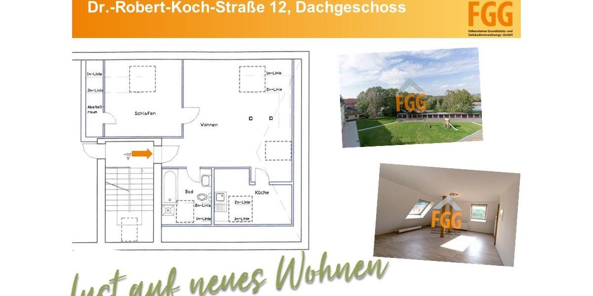 Dachgeschoßwohnung Falkenstein/Vogtland Vogtland - 2 Zimmer, 51 m&sup2;, 280&euro; | Angebot:25810325