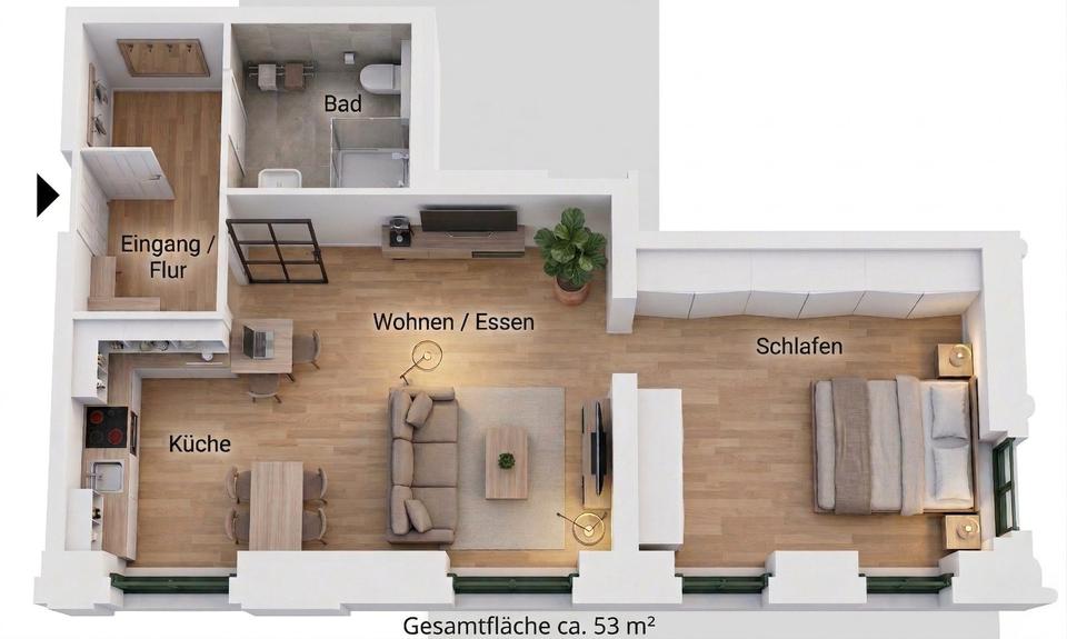 Etagenwohnung Glauchau - 2 Zimmer, 53 m&sup2;, 424&euro; | Angebot:26367306