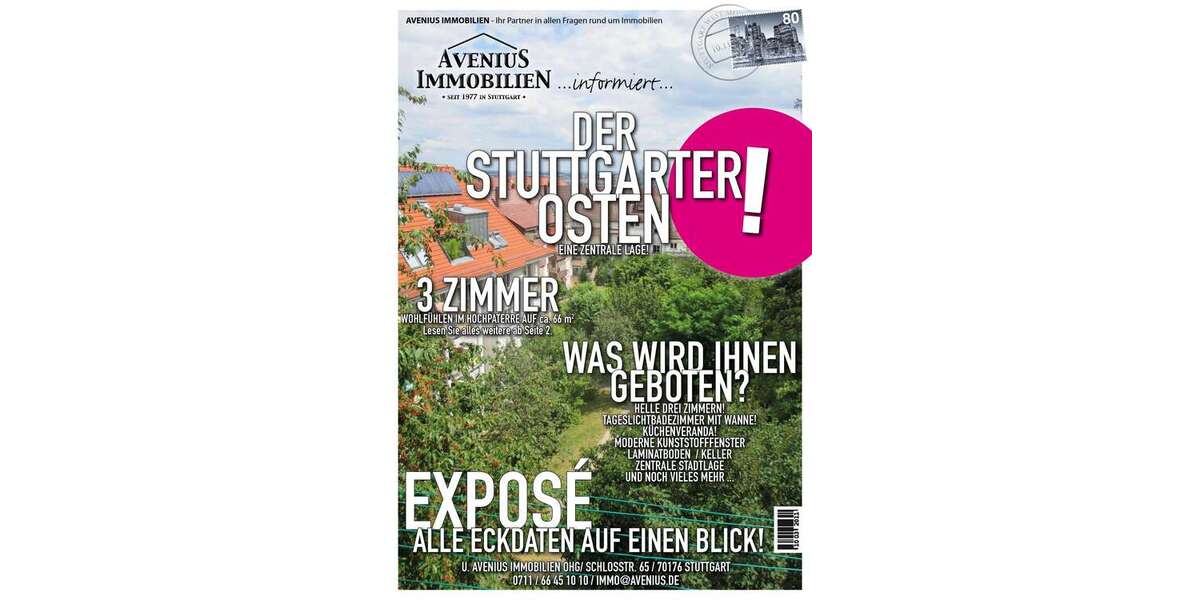 Etagenwohnung Stuttgart Bopser - 3 Zimmer, 66 m&sup2;, 780&euro; | Angebot:27164381