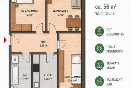 Wohnung Bad Kleinen - 3 Zimmer, 56 m&sup2;, 460&euro; | Angebot:26313286