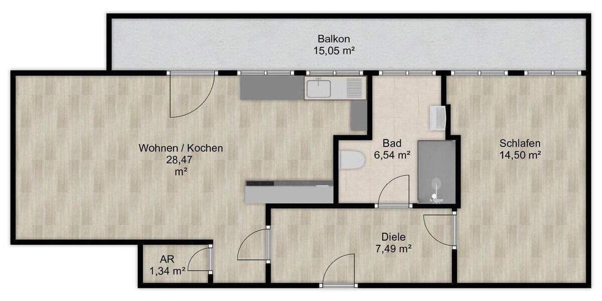 Etagenwohnung Nürnberg Steinbühl - 2 Zimmer, 65 m&sup2;, 950&euro; | Angebot:26741046