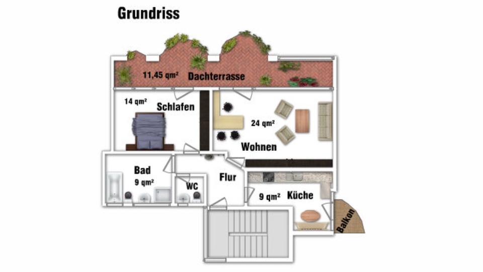 Dachgeschoßwohnung Lilienthal - 2 Zimmer, 70 m&sup2;, 990&euro; | Angebot:25173476