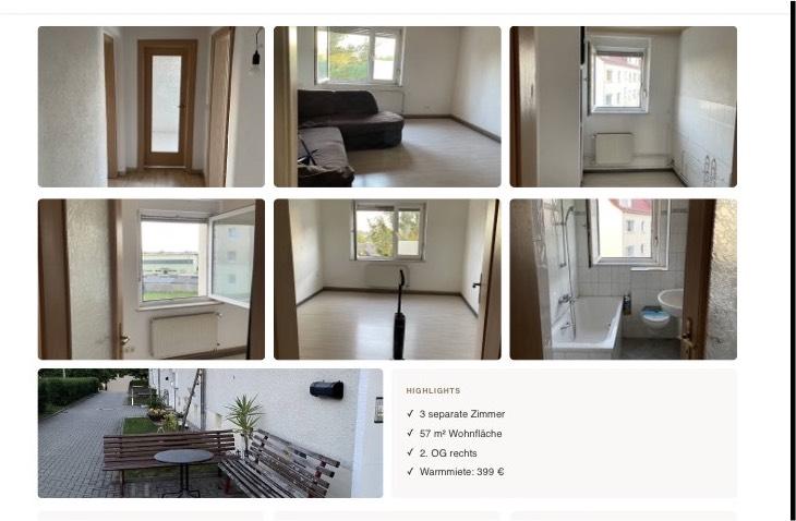 Etagenwohnung Oschatz - 3 Zimmer, 57 m&sup2;, 239&euro; | Angebot:26544899