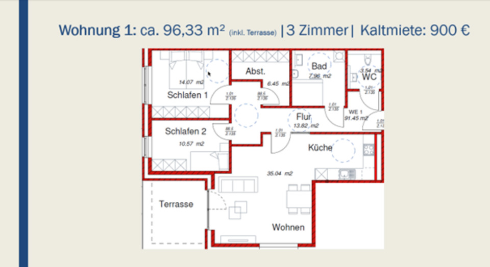 Etagenwohnung Hopsten - 3 Zimmer, 90 m&sup2;, 900&euro; | Angebot:25948951
