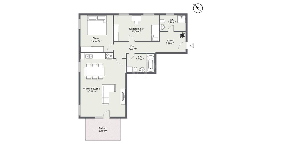 Etagenwohnung Gauting - 3 Zimmer, 96 m&sup2;, 1.980&euro; | Angebot:24684550