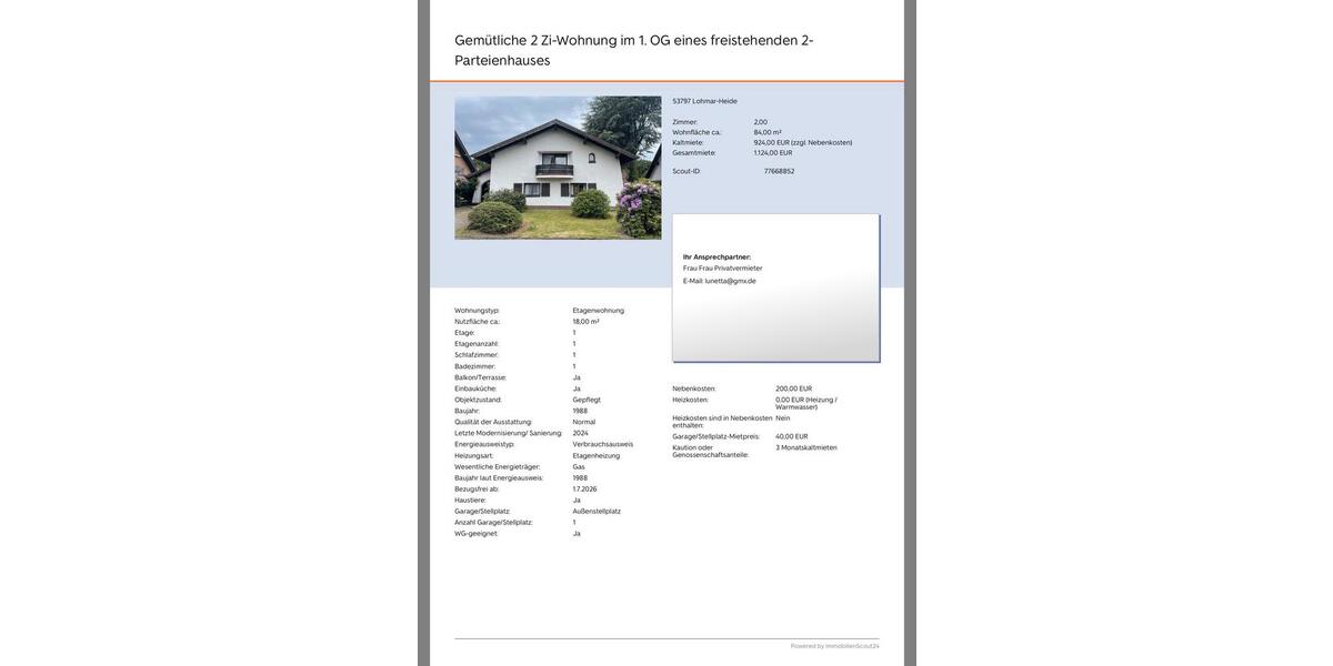 Etagenwohnung Neunkirchen-Seelscheid Seelscheid - 2 Zimmer, 84 m&sup2;, 924&euro; | Angebot:25907472