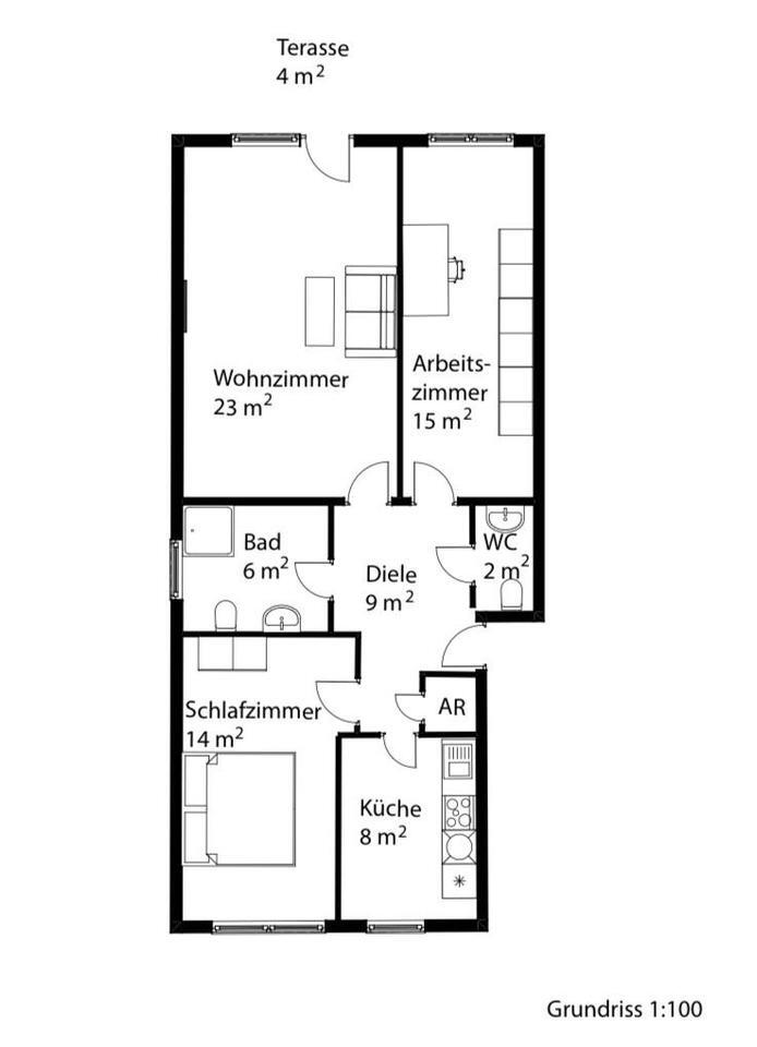 Sanierte 3-Zimmer-EG-Whg., Innenring, Südterrasse, Garten zimmer